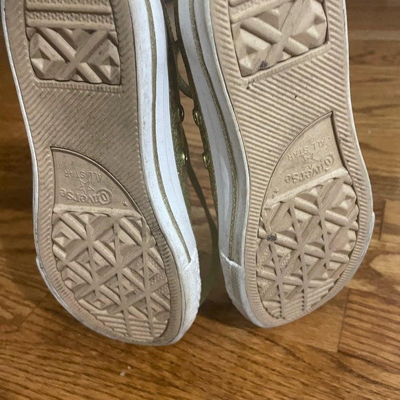 Girls gold glitter sparkle converse all star low tops sz 2 - Picture 3 of 5